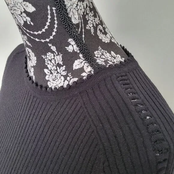 Carven Ribbed Wool Top with Ladderwork-BLACK-Small - Picture 4 of 7